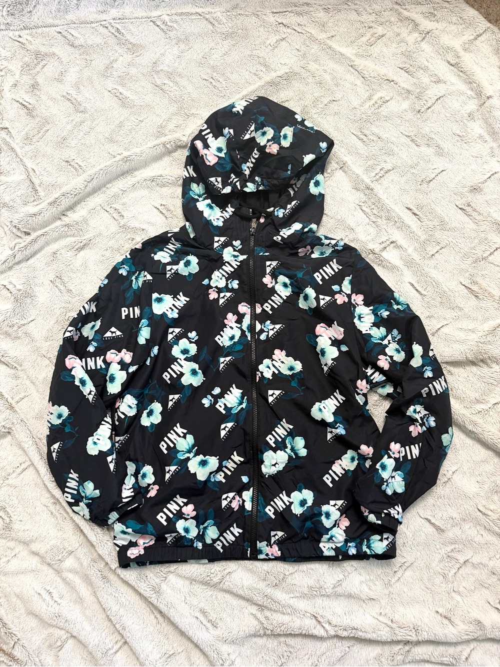 PINK Victoria's Secret Floral Full Zip Windbreaker Jacket Hooded XS/S